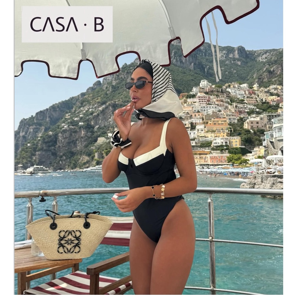 CASA B💫 Monaco One Piece Underwire Swimsuit in Ivory & Black - Picture 3 of 5